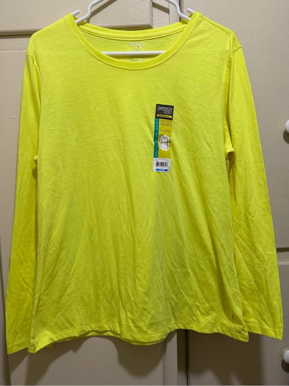 New Danskin Neon Yellow Long Sleeve Crewneck Top